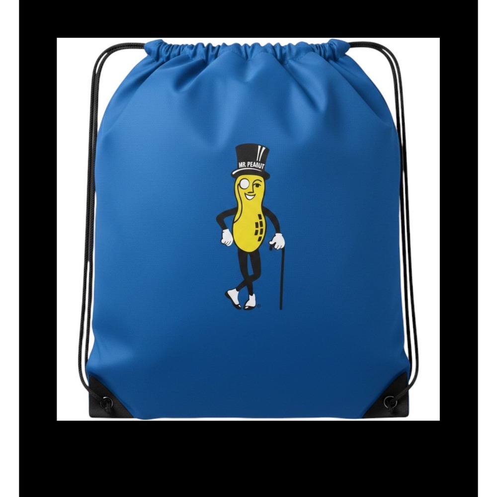 Planters Mr. Peanut Drawstring Backpack Blue Cinch Bag Advertising Memorabilia